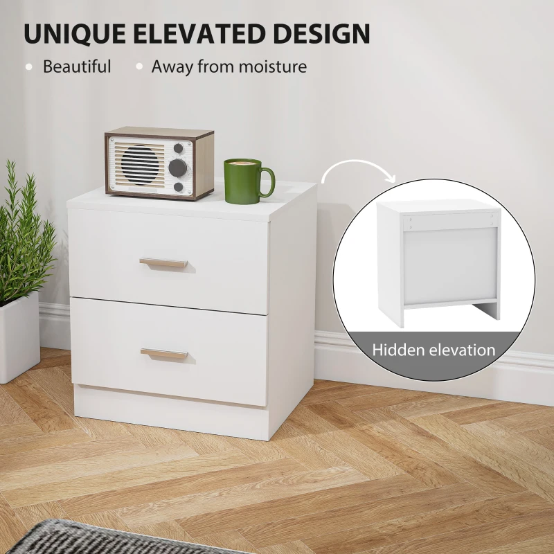 HOMCOM Bedside Table with 2 Drawers, Modern Nightstand for Bedroom, White
