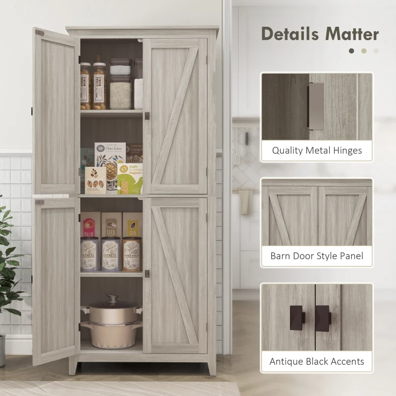HOMCOM 72" Freestanding Storage Cabinet, Kitchen Pantry Cabinet with Doors and Shelves for Dining Room, Grey
