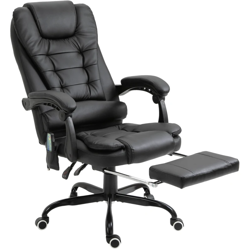 Vinsetto Reclining Office Chair with Footrest, Vibrating Massage, Adjustable Height, Perfect for Home Office, Black