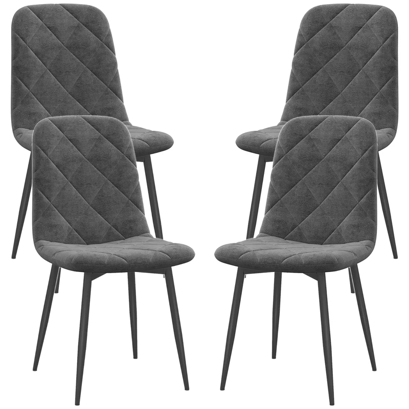 HOMCOM Dining Chairs Set of 4, Upholstered Dining Room Chairs with Steel Legs, Modern Kitchen Chair for Dining Room, Grey