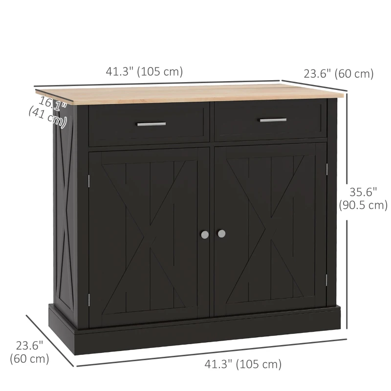 HOMCOM Kitchen Island with Drop Leaf, Rolling Kitchen Cart with 2 Drawers, Adjustable Shelves and Wood Countertop, Black