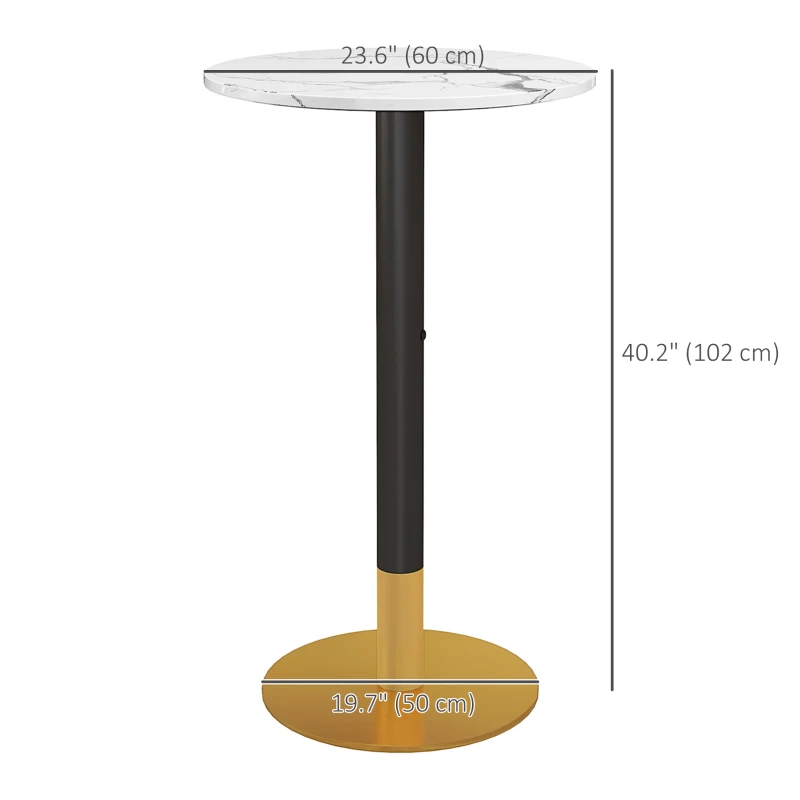 HOMCOM High Top Bar Table, Modern Round Dining Table with Faux-marbled Top and Gold Base, Bistro Table for 2 People, White