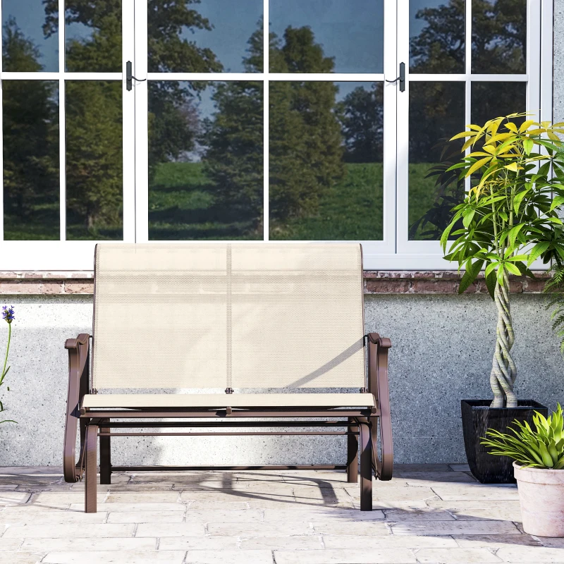 Outsunny 2-Person Outdoor Glider Chair, Patio Glider Rocking Chair with Mesh Seat and Backrest, Steel Frame for Outdoor, Backyard, Khaki