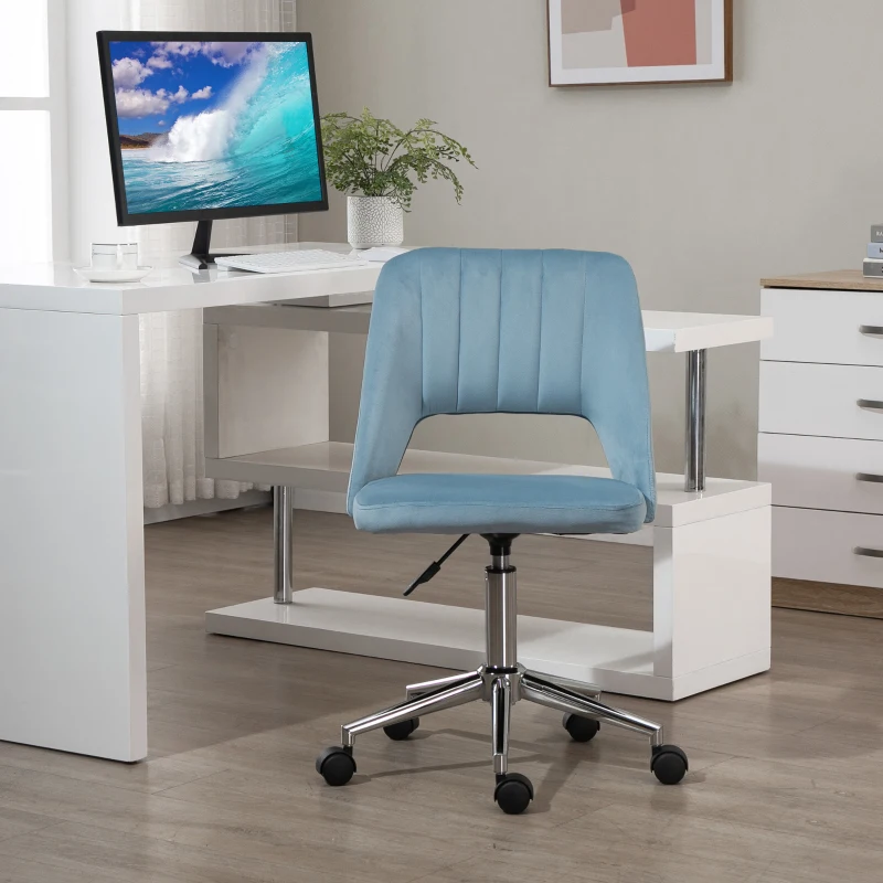 Vinsetto Mid Back Office Chair Velvet Fabric Swivel Scallop Shape Computer Desk Chair, Sky Blue