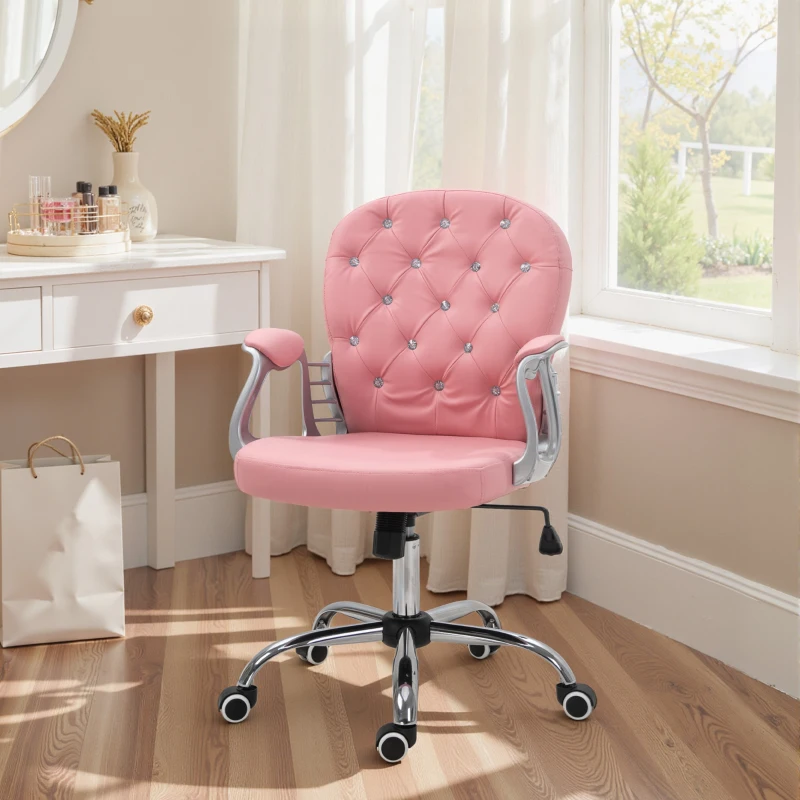 Vinsetto Office Chair, Computer Desk Chair with Adjustable Height and Tufted Back, Pink