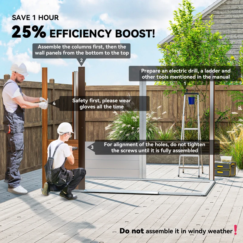 Outsunny 7.7' x 6.5' Outdoor Metal Garden Shed with Lock and Ventilation Gardening Tool Storage, Dark Brown