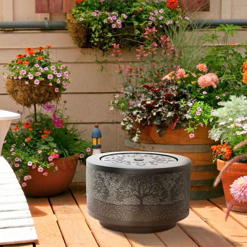 Outsunny Outdoor Water Fountain with LED Lights, 10" Tall Garden Waterfall Fountain Feature with Adjustable Flow, Black