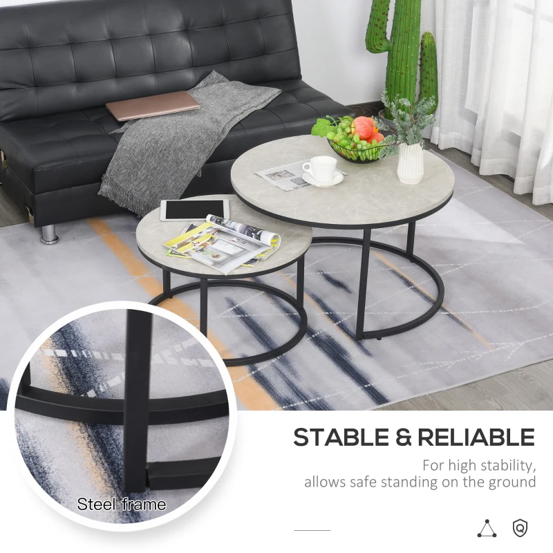 HOMCOM Modern Coffee Table Set of 2, Nesting Side Tables w/ Metal Base for Living Room Bedroom Office Cement Grey