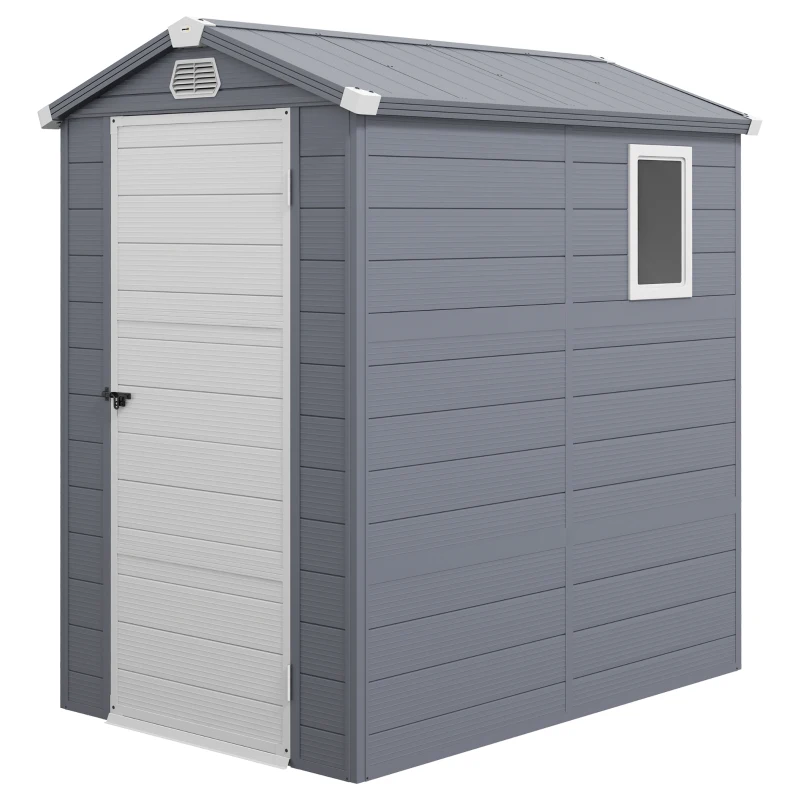 Outsunny 4.5' x 6' Garden Storage Shed with Latch Door, Vents, Sloped Roof, Light Grey