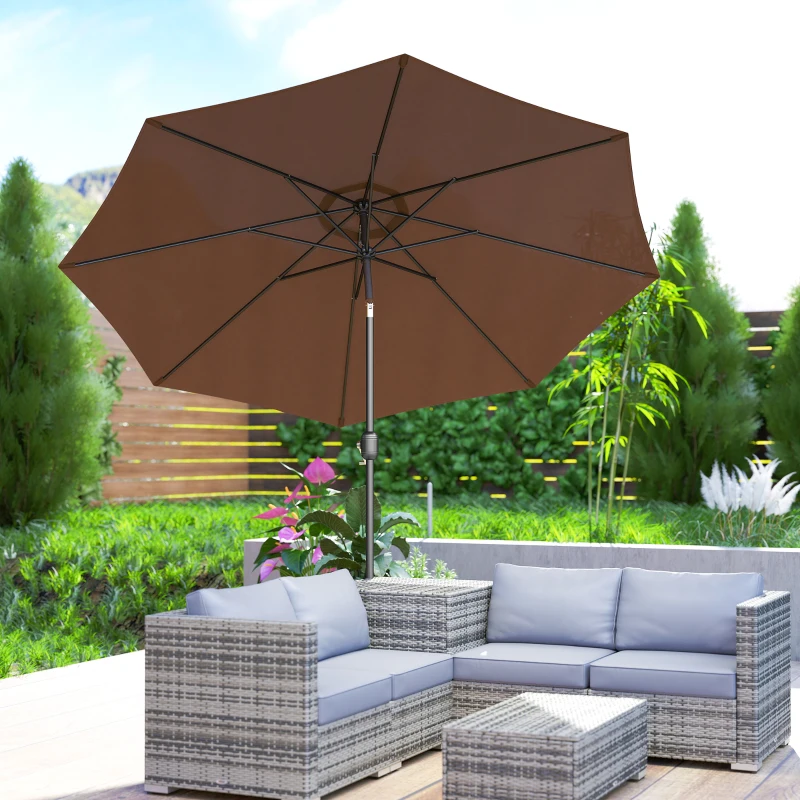 Outsunny 10' x 8' Round Market Umbrella, Patio Umbrella with Crank Handle and Tilt, Outdoor Parasol for Garden, Bench, Lawn, Coffee