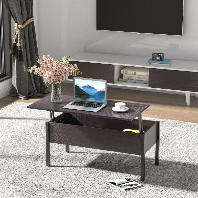 HOMCOM 39" Modern Lift Top Coffee Table with Hidden Storage Compartment, Center Table for Living Room, Coffee