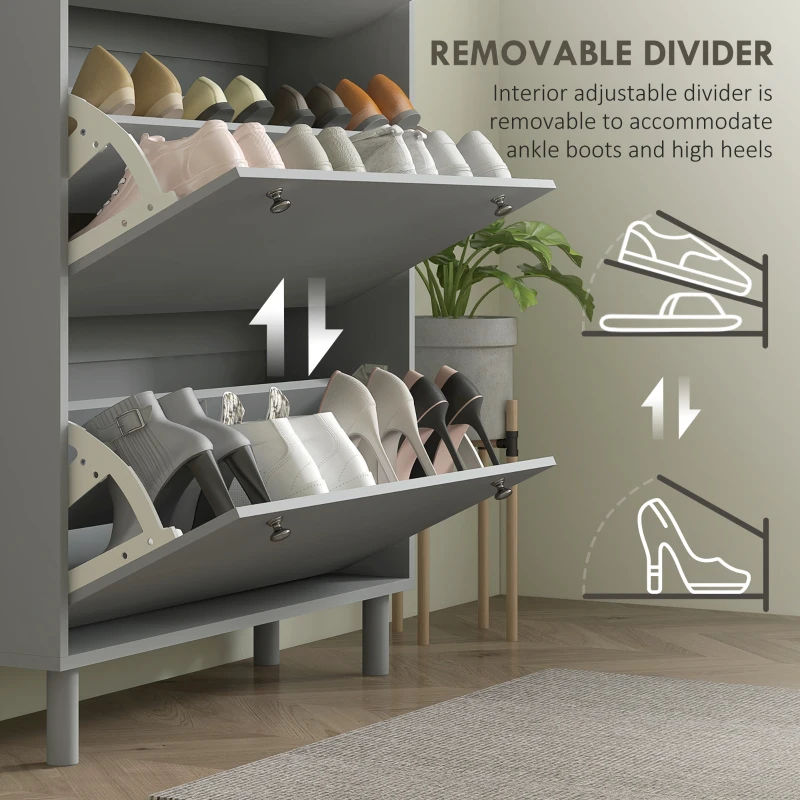 HOMCOM Entryway Shoe Storage Small Modern Flip-Flop Shoe Cabinet with 3 Flip Drawers Adjustable Shelves for 24 Pairs of Shoes, Grey