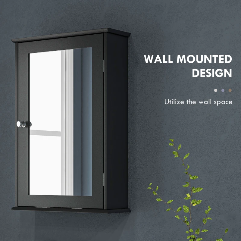 kleankin Bathroom Mirror Cabinet, Wall Mounted Medicine Cabinet with Door and Shelves, Black