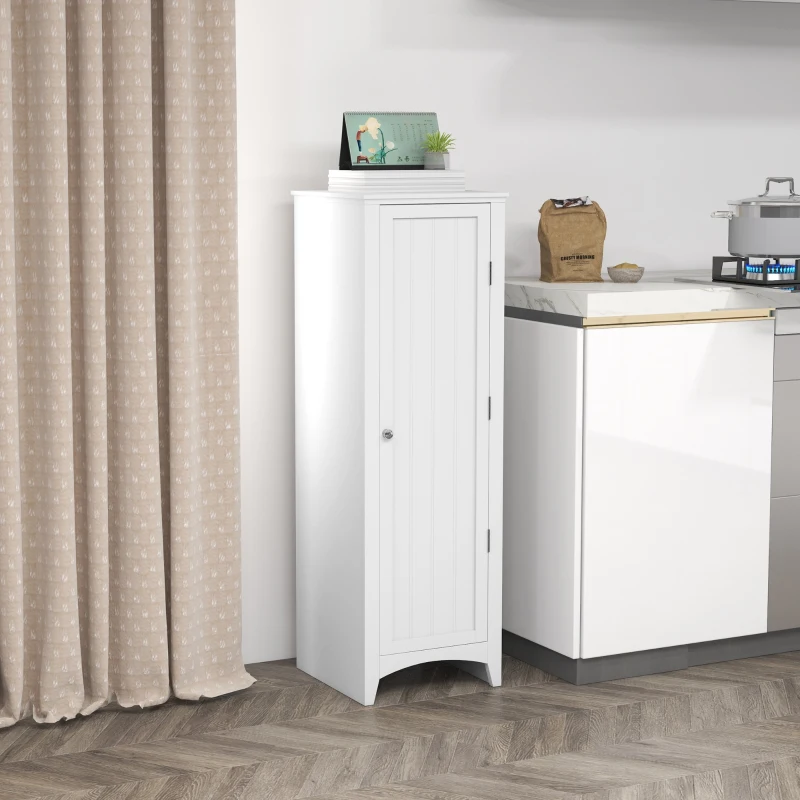 HOMCOM 48" Kitchen Pantry Storage Cabinet, Single Door Kitchen Cabinet with 4 Tier Shelving and Adjustable Shelves, White