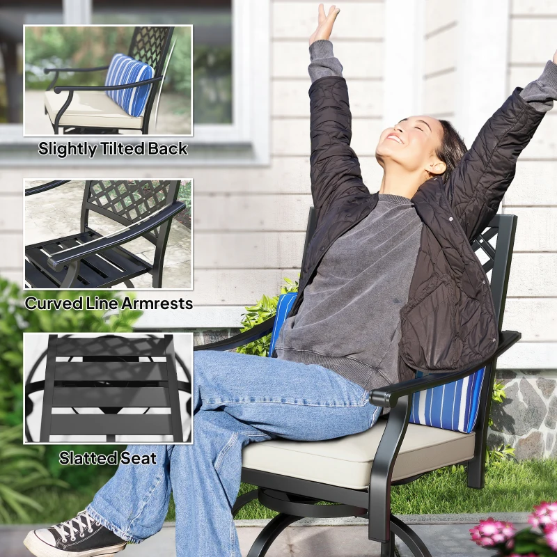 Outsunny Outdoor Bar Stools Set of 2, Bar Height Swivel Patio Chairs with Cushion, Pillow Footrest for Poolside, Backyard