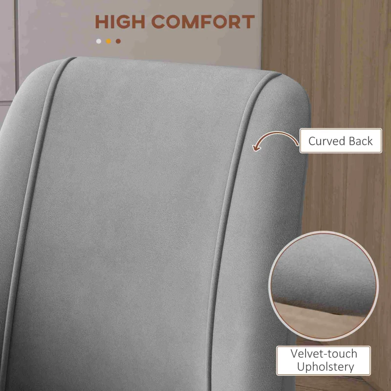 HOMCOM Upholstered Dining Chairs Set of 4, Velvet Accent Chair with Back and Wood-grain Steel Leg for Kitchen, Grey