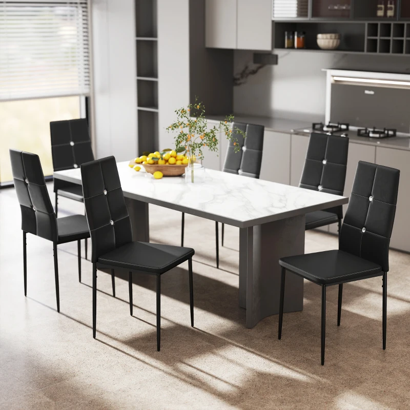 HOMCOM Set of 6 Button Tufted Back Side Chairs with Upholstered Seat, Steel Legs for Living Room, Kitchen, Bedroom, Black