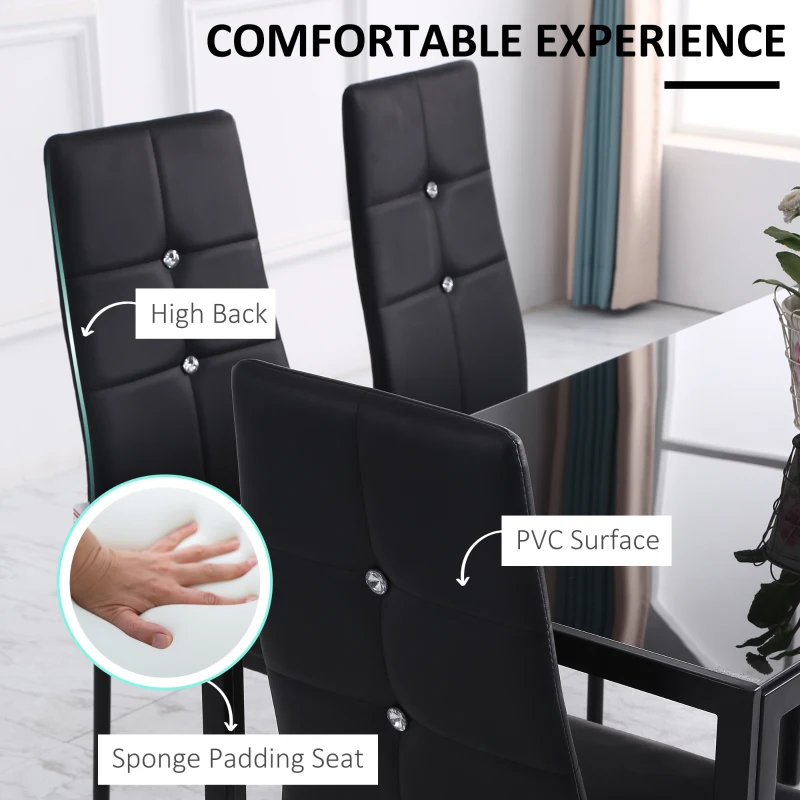 HOMCOM Set of 6 Button Tufted Back Side Chairs with Upholstered Seat, Steel Legs for Living Room, Kitchen, Bedroom, Black