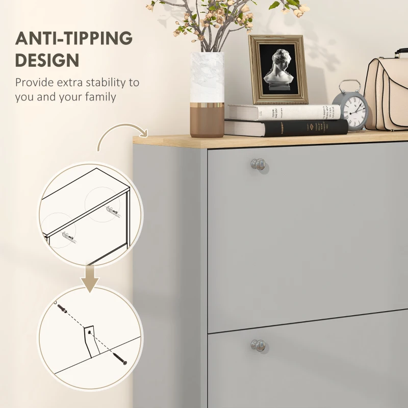 HOMCOM Entryway Shoe Storage Small Modern Flip-Flop Shoe Cabinet with 3 Flip Drawers Adjustable Shelves for 24 Pairs of Shoes, Grey