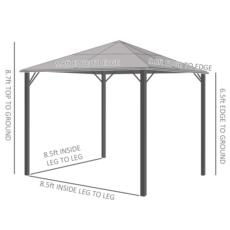 Outsunny 9.8' x 9.8' Garden Aluminium Gazebo Hardtop Roof Canopy Marquee Party Tent Patio Outdoor Shelter with Mesh Curtains & Side Walls, Grey