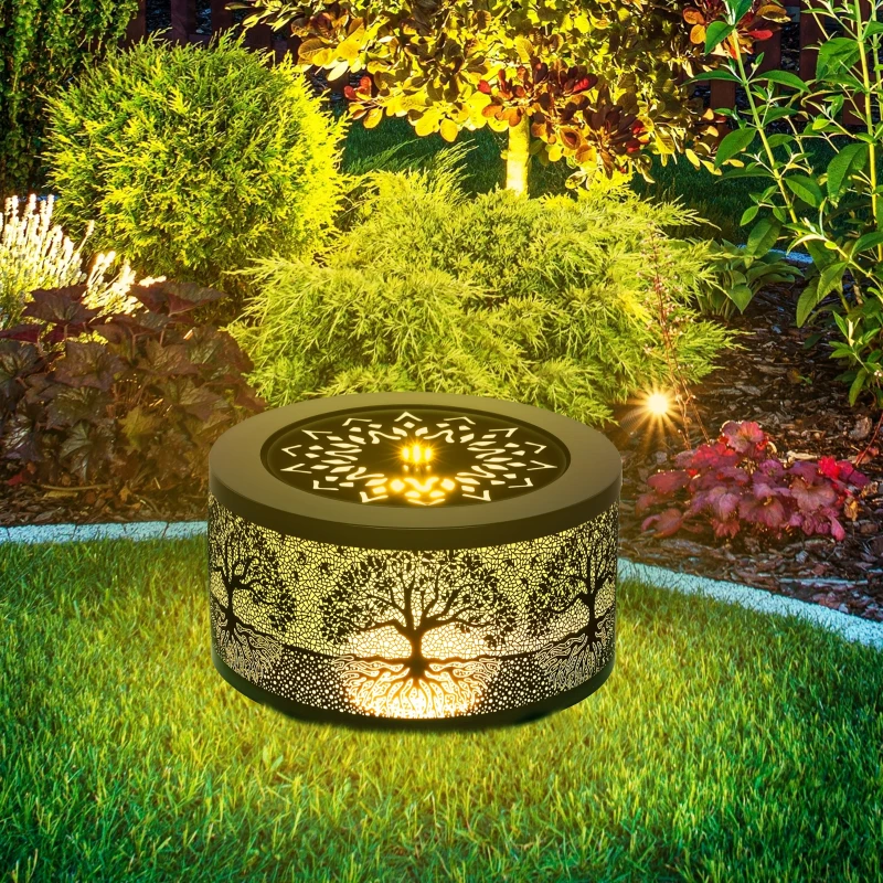 Outsunny Outdoor Water Fountain with LED Lights, 10" Tall Garden Waterfall Fountain Feature with Adjustable Flow, Black