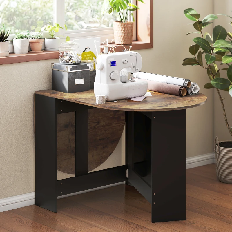 HOMCOM Oval Folding Dining Table, Space Saving Drop Leaf Kitchen Table for Dining Room, Living Room, Rustic Brown