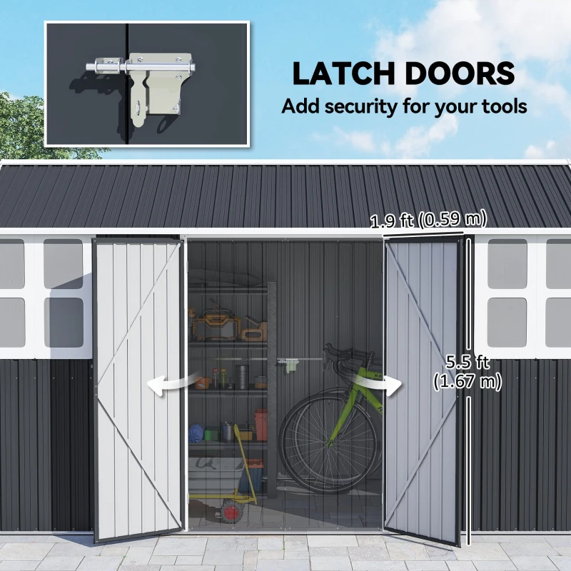 Outsunny 12' x 5.5' Metal Garden Storage Shed, Outdoor Tool Storage House with Lockable Door, Vents, Sloped Roof, Dark Grey
