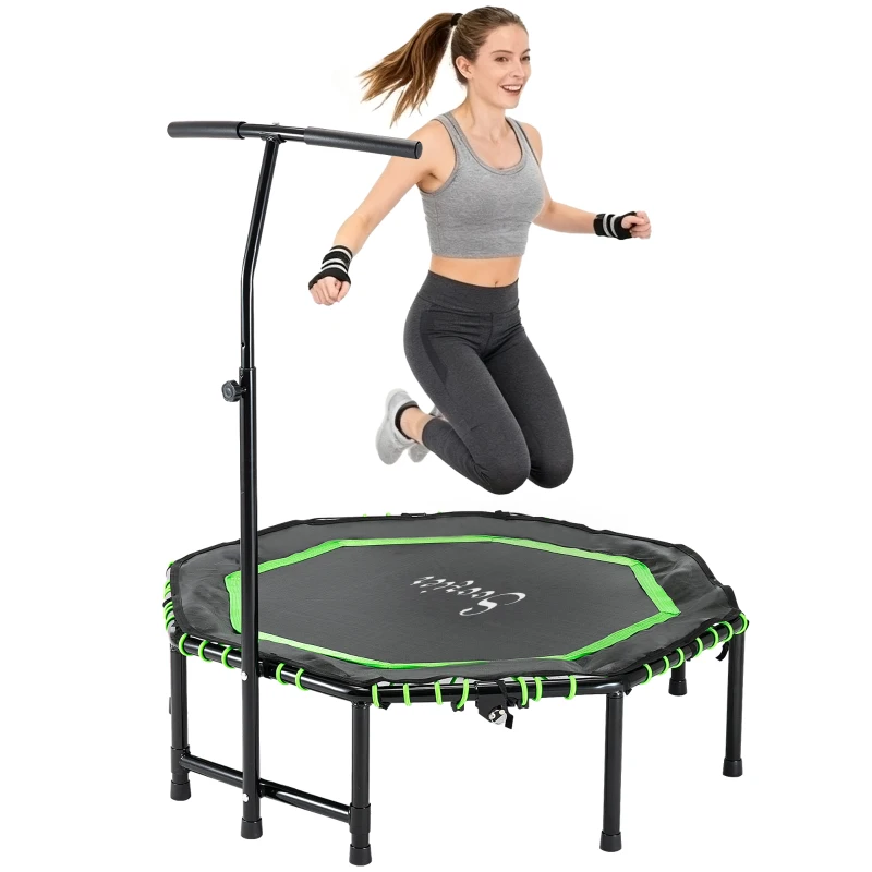 Soozier 48" Mini Trampoline, Foldable Trampoline with Adjustable Handle Bar for Adults Exercise, Workout, Fitness, Green