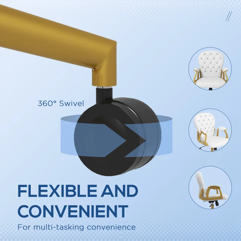 Vinsetto Velvet Office Desk Chair Button Tufted Vanity Chair with Swivel Wheels, Adjustable Height and Tilt Function, Cream White