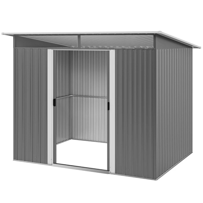 Outsunny 8.5' x 6' Small Gardening Shed Lockable Steel Utility Storage Outdoor Backyard Garden for Gardeners, Grey