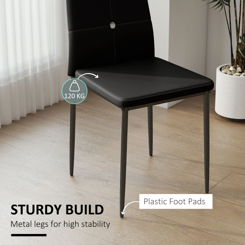 HOMCOM Set of 6 Button Tufted Back Side Chairs with Upholstered Seat, Steel Legs for Living Room, Kitchen, Bedroom, Black