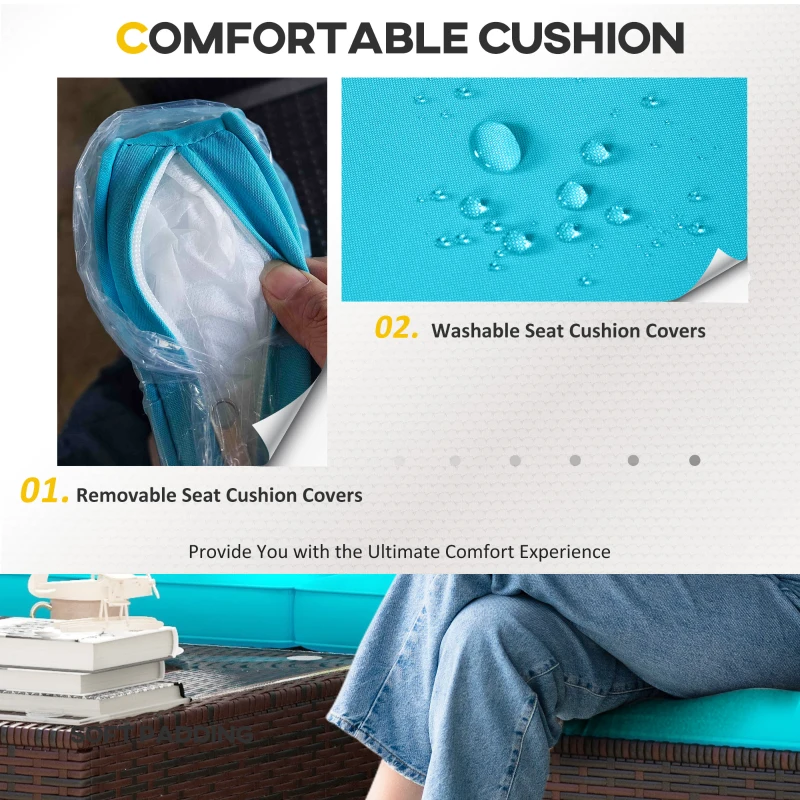 Outsunny Patio Furniture w/ Soft Cushions, Corner Sofa Sets, Turquoise