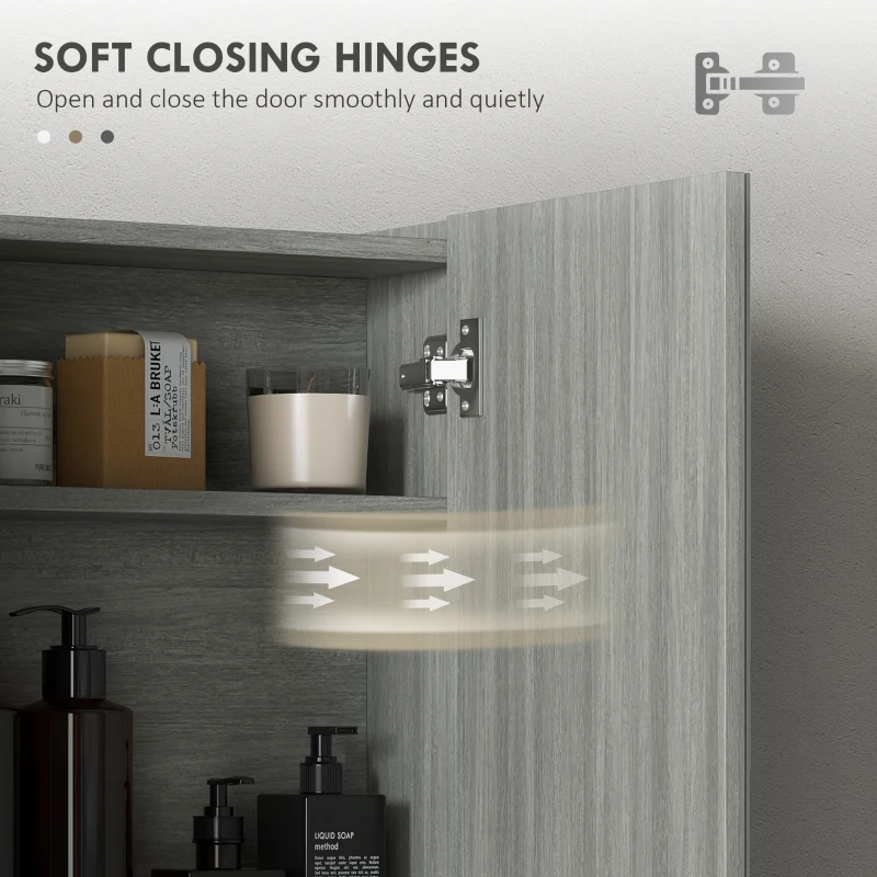 HOMCOM Wall Mount Mirrored Medicine Cabinet, Bathroom Mirror Cabinet with Adjustable Shelf, Double Soft Closing Doors, Grey