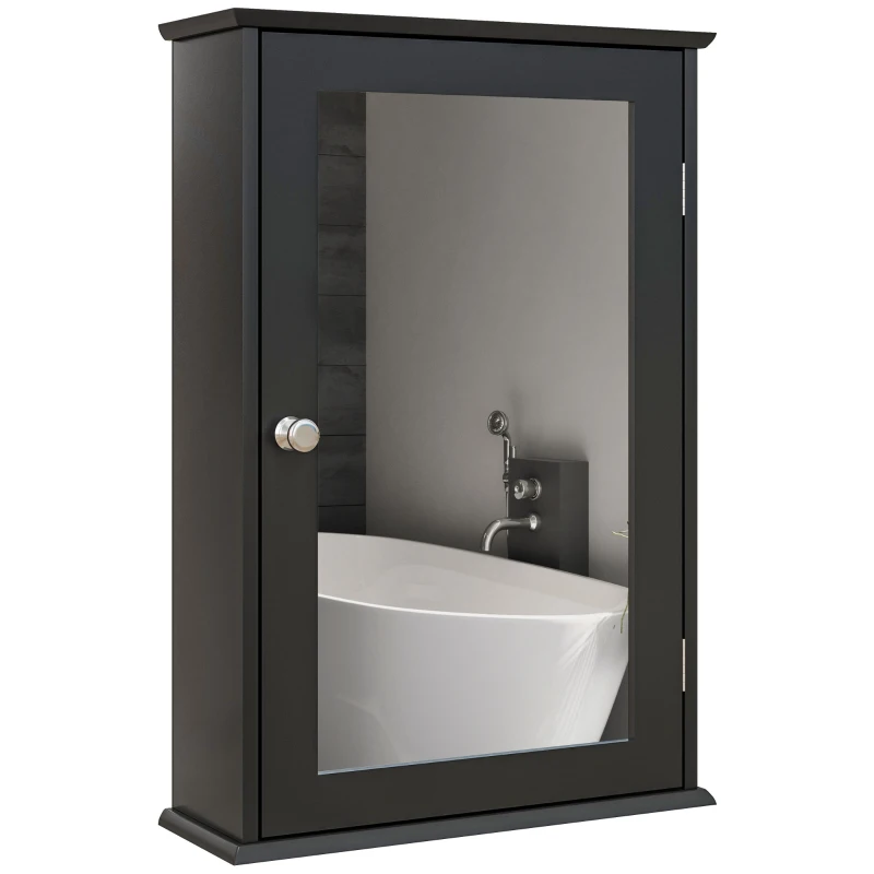 kleankin Bathroom Mirror Cabinet, Wall Mounted Medicine Cabinet with Door and Shelves, Black