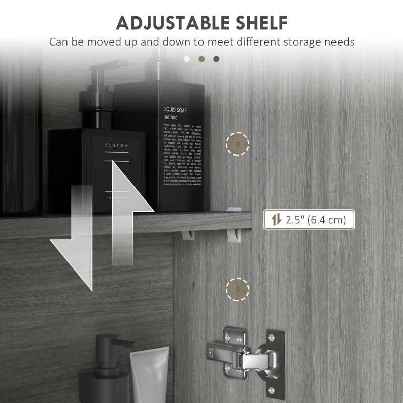 HOMCOM Wall Mount Mirrored Medicine Cabinet, Bathroom Mirror Cabinet with Adjustable Shelf, Double Soft Closing Doors, Grey