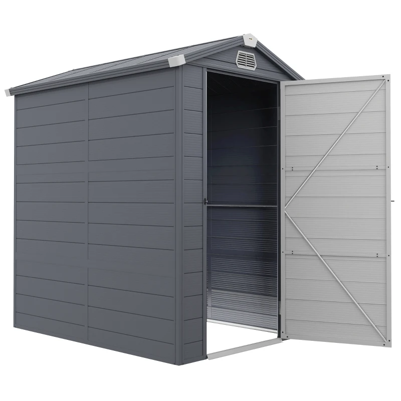 Outsunny 4.5' x 6' Garden Storage Shed with Latch Door, Vents, Sloped Roof, Light Grey