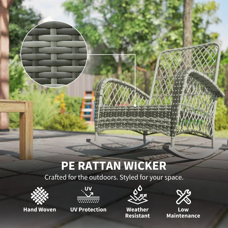 Outsunny Rattan Rocking Chair, Outdoor Wicker Patio Rocker Chair Furniture with Thick Cushions, for Garden Backyard Porch, Khaki
