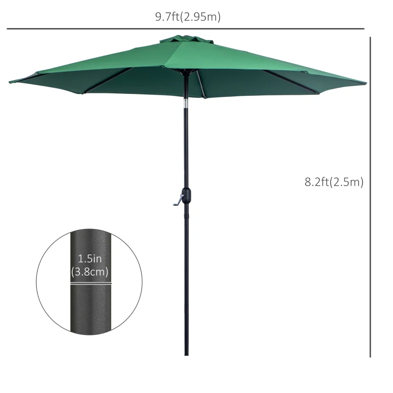 Outsunny 10' x 8' Round Market Umbrella, Patio Umbrella with Crank Handle and Tilt, Outdoor Parasol for Garden, Bench, Lawn, Green
