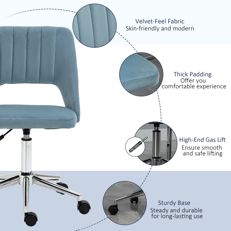 Vinsetto Mid Back Office Chair Velvet Fabric Swivel Scallop Shape Computer Desk Chair, Sky Blue