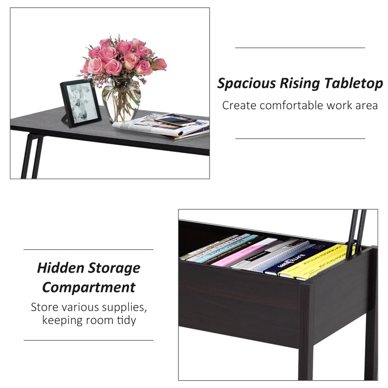 HOMCOM 39" Modern Lift Top Coffee Table with Hidden Storage Compartment, Center Table for Living Room, Coffee