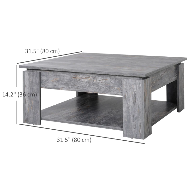 HOMCOM Modern Coffee Table with Storage Shelf, Square  Cocktail Table, Center Table for Living Room, Grey