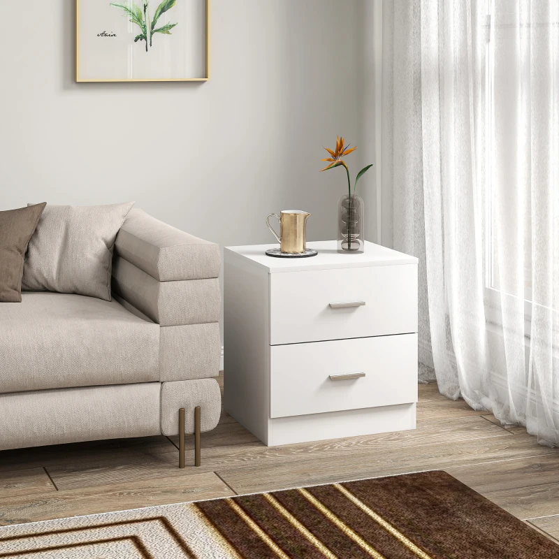 HOMCOM Bedside Table with 2 Drawers, Modern Nightstand for Bedroom, White
