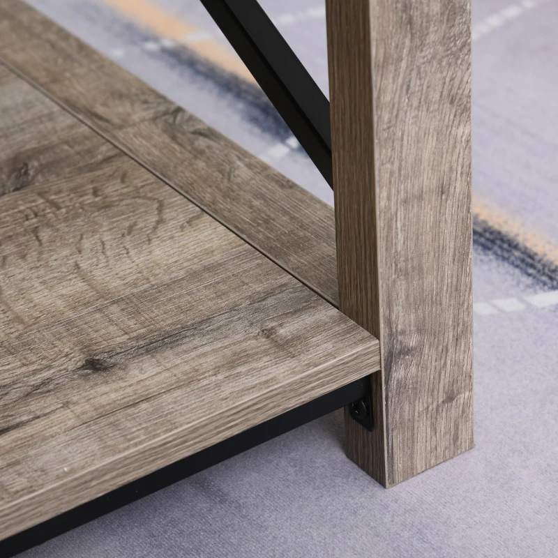 HOMCOM Industrial Coffee Table, Cocktail Table with Bottom Storage Shelf, Metal X-Bar for Living Room Bedroom