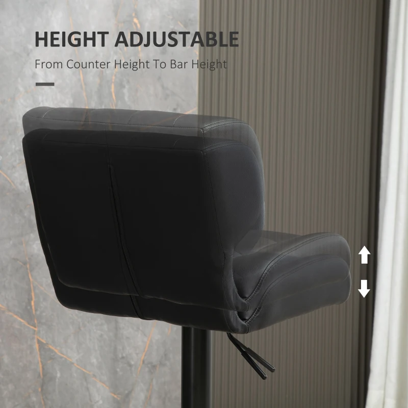 HOMCOM Swivel PU Leather Barstools Set of 2 Adjustable Bar Stools with Footrest Back for Kitchen Counter Dining Room Black