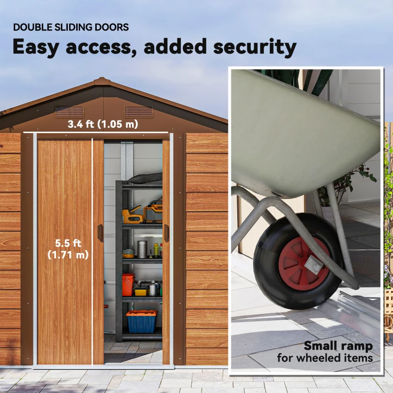 Outsunny 7.7' x 6.5' Outdoor Metal Garden Shed with Lock and Ventilation Gardening Tool Storage, Dark Brown