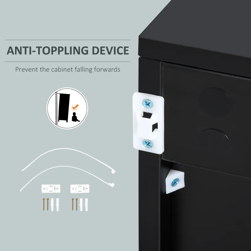 HOMCOM High Gloss Buffet Sideboard with 2 Drawers, 2 Doors and Adjustable Shelf, Kitchen Storage Cabinet with Push Open Design, Grey and Black