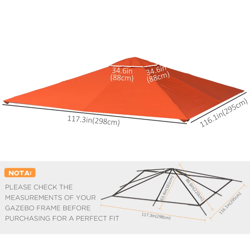 Outsunny 10' x 10' Square Gazebo Canopy Replacement UV Protected Top Cover Sun Shade Orange