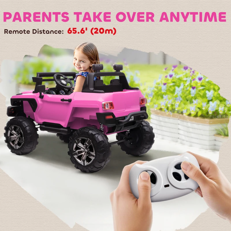 Aosom 2-Seater Kids Ride On Police Car, 12V 7AH Remote Control Police Truck Electric Car for Toddlers with LED Lights, Big Off-road Wheels, 4 Shock Absorbers, MP3, Storage, Pink
