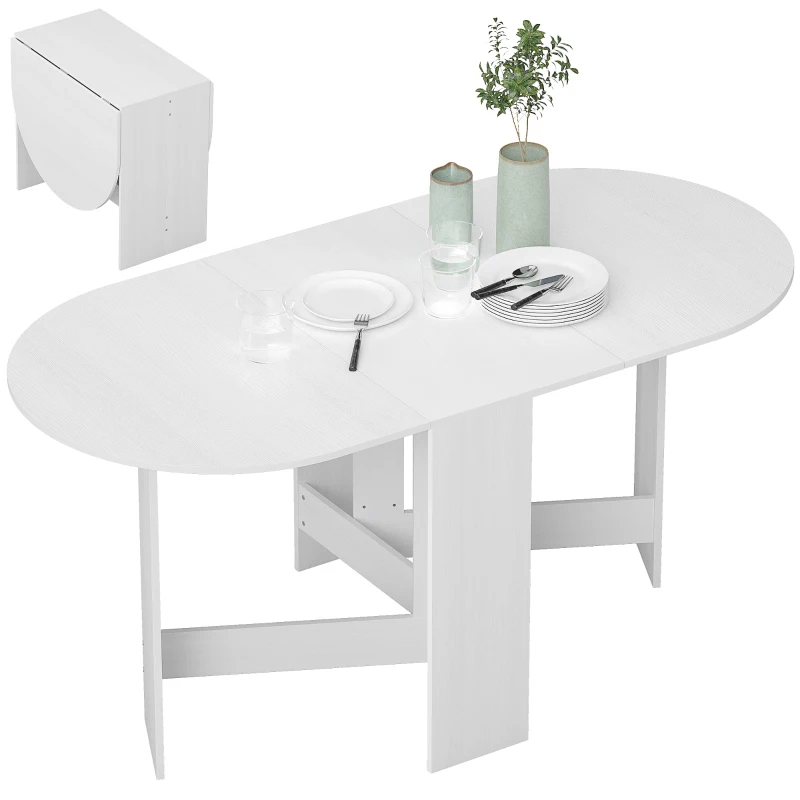 HOMCOM Oval Folding Dining Table, Space Saving Drop Leaf Kitchen Table for Dining Room, Living Room, Distressed White