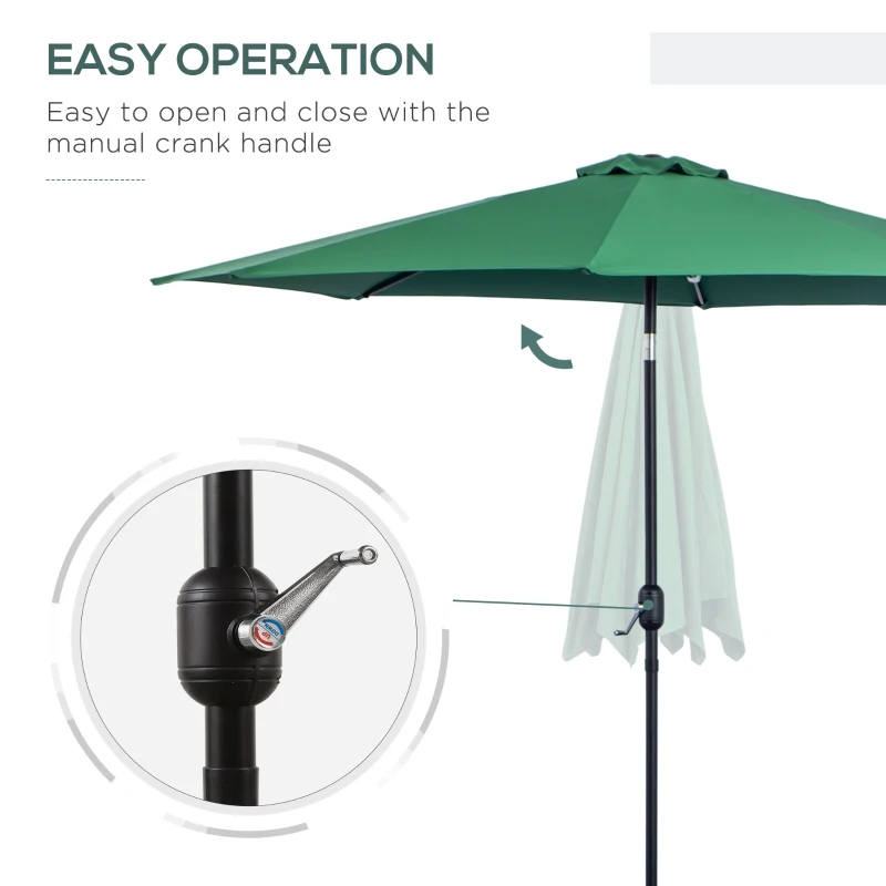 Outsunny 10' x 8' Round Market Umbrella, Patio Umbrella with Crank Handle and Tilt, Outdoor Parasol for Garden, Bench, Lawn, Green